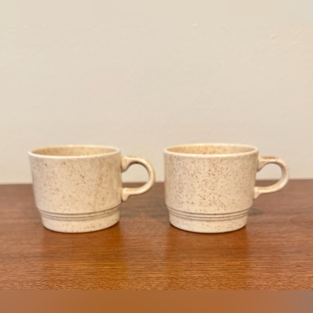 Vintage Mid-Century Modern Homer Laughlin Country Sage Speckled Stoneware Mugs 2